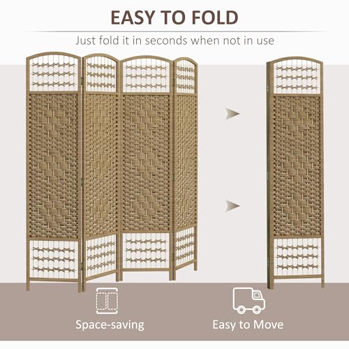 HOMCOM 4 Panel Room Divider, Folding Privacy Screen, 5.6' Room Separator, Wave Fiber Freestanding Partition Wall Divider, Natural HOMCOM