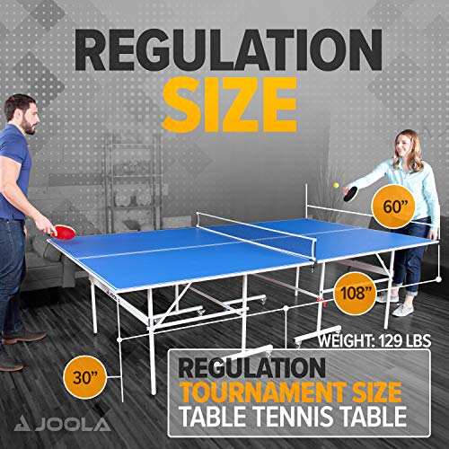 JOOLA Indoor 15mm Ping Pong Table with Quick Clamp Ping Pong Net Set - Single Player Playback Mode - Regulation Size Table Tennis Table - Compact Storage Ping Pong Table JOOLA