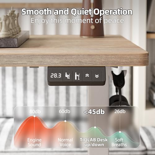 TIQLAB 75 x 61 inch L Shaped Standing Desk Adjustable Height, Electric Corner Standing Desk, Sit Stand Computer Table with Splice Board, Maple TIQLAB