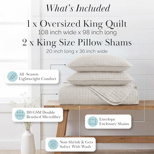Southshore Fine Living, Inc. King Quilt Bedding Set, Quilted Comforter, Coverlet Bed Spread for California Kings, Luxury Bedding King Quilt Set, Lightweight Quilted Bedspread w/Shams, Natural Beige Southshore Fine Living, Inc.