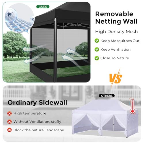 COBIZI 10x30 Heavy Duty Pop Up Canopy with 8 Sidewalls, Commercial Gazebo Party Tent with Mosquito Netting Wall Easy Set Up Outdoor Instant Screen Tent for Backyard, Patio, Garden, Black COBIZI