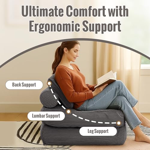 VIKAYAMICS Folding Sofa Bed Convertible Sleeper Chair 33" with Pillow Futon Boneless Couch with Back Support Small Couch for Living Room(Grey) VIKAYAMICS
