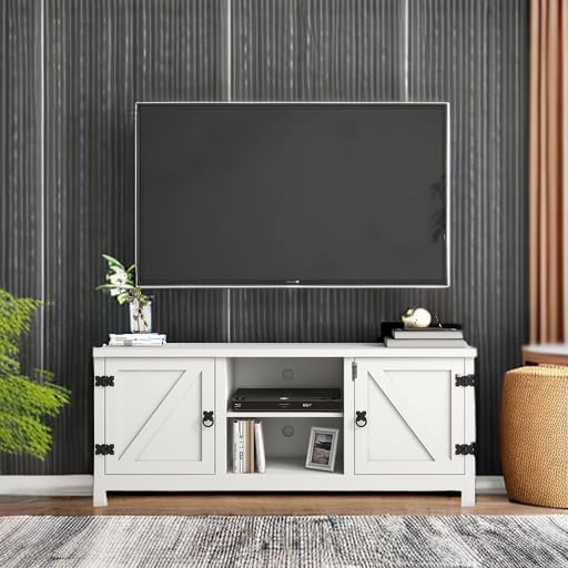 Panana Modern Farmhouse TV Stand for 65 inch TV, Entertainment Center with Storage and Open Shelves, Wood TV Stands TV Table Stand for Living Room, Bedroom (White, for 32"-65" TV) Panana