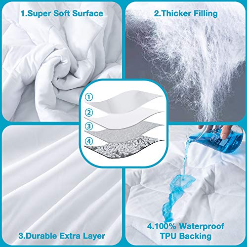 Lunsing Soft Queen Waterproof Mattress Protector, Breathable Queen Size Mattress Pad Cover, 6-18 Inches Deep Pocket, White Lunsing