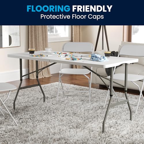 Flash Furniture Kathryn 5' Rectangular Plastic Folding Event Table with Carrying Handle, Bi-Fold Portable Banquet Table for Indoor/Outdoor Events, White Flash Furniture