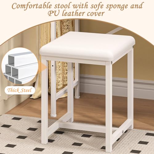 X-cosrack Small Makeup Vanity Desk with Mirror & Chair, Mini Vanity Desk Table Set with Fabric Storage Drawer, 19.7" Compact Vanity Desk for Girls, Dressing Table with Chair for Bedroom, White X-cosrack