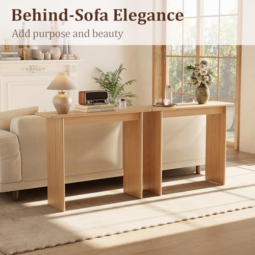 AQIMUELE Natural Console Table Thin Rubberwood Minimalist Mid-Century Style | Stable and Sturdy 11.8" D x 39.4" W x 31.5" H for Entryway/Sofa Back AQIMUELE
