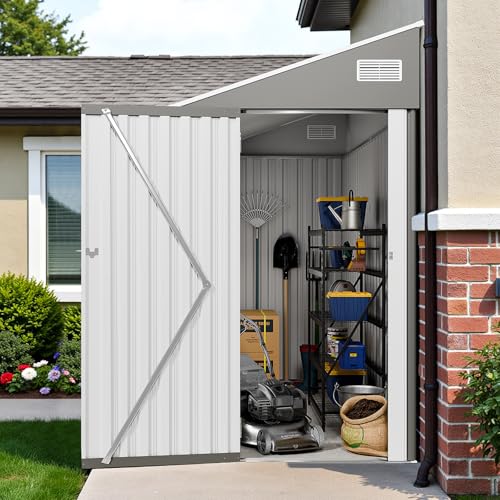 NicBex Heavy-Duty Lockable 4x8 Lean to Metal Shed - Weather Resistant Outdoor Lean to Shed with Vents & Door - Grey, Wall Side Design Sheds for Lawn Mowers, Bikes, Firewood & Animal Shelters NicBex