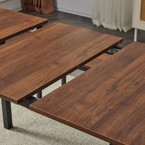 VINGLI 63" Expandable & Foldable 3-Piece Dining Table Set with 2 Benches, Seats 4-6, Space Saving, Ideal for Home, Kitchen, Apartment, Walnut VINGLI