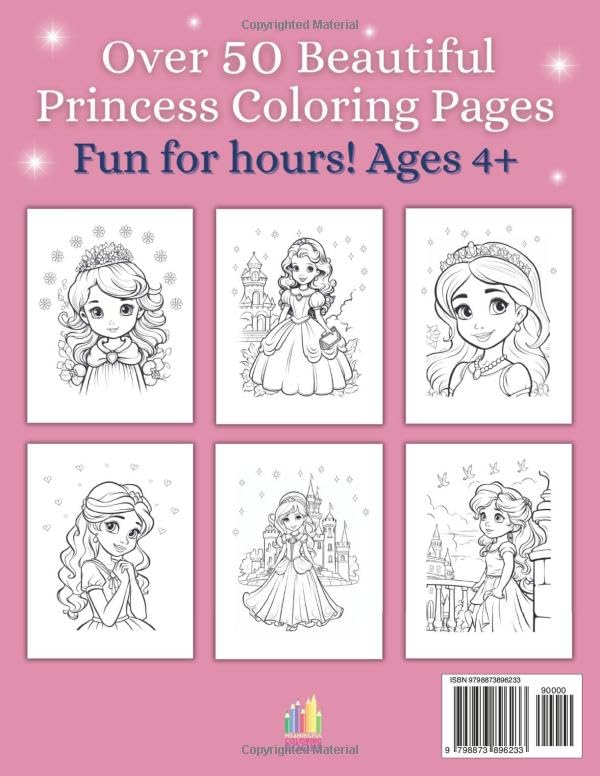 Princess Coloring Book: Over 50 Cute Princess Coloring Pages For Girls, Kids, Toddlers Ages 4+ WoodArtSupply