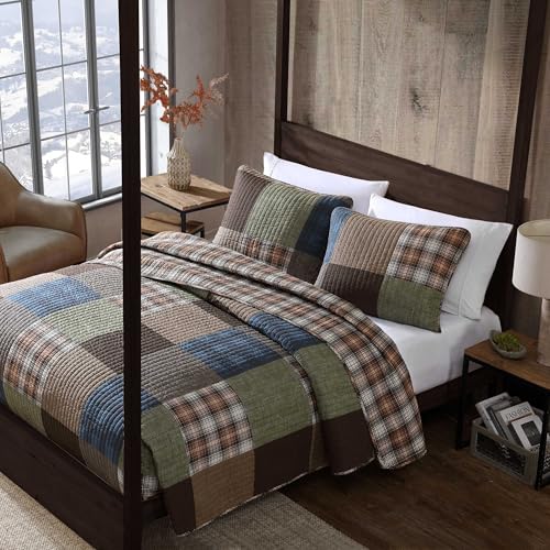 Eddie Bauer - Full/Queen Quilt Set, Premium Cotton Reversible Bedding with Matching Shams, Patchwork Luxurious Bedding Set (Classic Patchwork Green, Full/Queen) Eddie Bauer