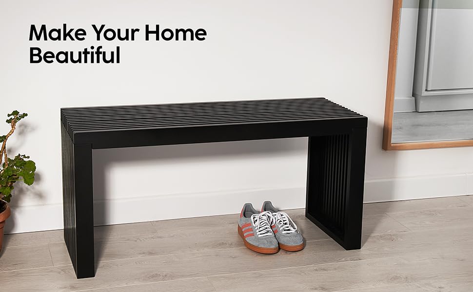 Bamboo Natural 36 inch Wooden Bench, Small Wood Benches for Entryway, Living & Dining Room, Kitchen, Bedroom, Bathroom, Hallway, Front Door, For Indoor & Outdoor Patio Use, Mid Century Modern Decor SWEVEN