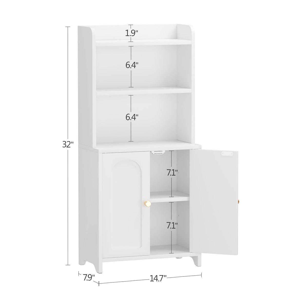 GLANZALANT Bathroom Cabinet with 2 Doors, Small Freestanding Storage Cabinet with Adjustable Shelf, Slim Bathroom Organizers, Floor Cabinet for Small Spaces, Bathroom, 7.9" D x 14.7" W x 32" H, White GLANZALANT