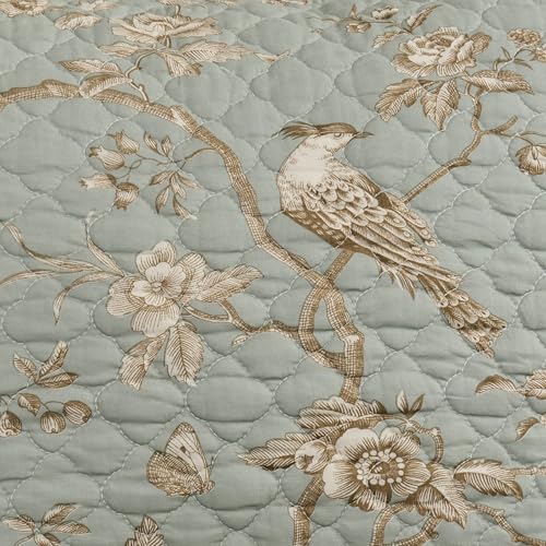 Levtex Home - Lyon Teal Quilt Set - Twin/Twin XL Quilt + One Standard Pillow Sham - Bird Toile - Teal, Brown, Cream - Quilt Size (68x86in.), Sham Size (26x20in.) - Reversible - Cotton Fabric Levtex Home