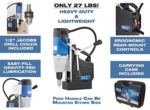 CS Unitec | MABasic 200 Portable Magnetic Drill Press | 900W 2-Speed Benchtop Power Drill Machine w/up to 1-3/8" Diameter & 6-1/3" Depth of Cut | Oil Bottle Included CS Unitec