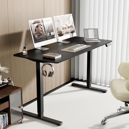 ERGOMAKER 55" Electric Standing Desk, Adjustable Height, Sit Stand Up Desk for Home Office & Computer Workstations, Memory Controller, Black ERGOMAKER