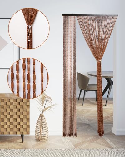 Erfolkerz 52 Strands Beaded Curtain for Doorways -35.4"x79"- Handmade Natural Beaded Curtains,Boho Doorway Wood and Bamboo Bead Curtain-As Insect Screen/Room Divider-Brown Erfolkerz
