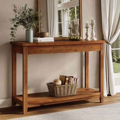 TRIBEWOOD Solid Wood Console Table, 41.3" Farmhouse Entryway Table with Storage Shelf for Living Room, Behind Couch, Hallway & Foyer (Vintage) TRIBEWOOD