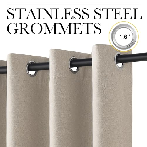NICETOWN 100% Blackout Linen Curtain for Patio Sliding Door, W100 x L84 in Room Divider Curtain for Bedromm, 2-Sided Faux Linen Physical Shading Thermal Insulated Privacy Drape, Natural, 1 Panel NICETOWN