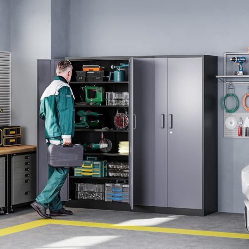 Letaya Metal Storage Cabinet,72'' Employee Lockers Steel Wardrobe with Lock Door for Office,Home,School,Gym,Fire Department,Hotel(72“-Black&Gray) Letaya