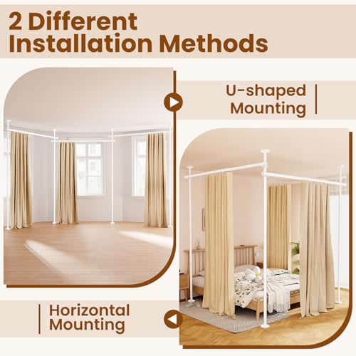 BONPALLY Room Divider Curtain Rod for Wide Space Room Separation, 28-171inch(W) 4-10ft(H) Adjustable No Drilling Tension Curtain Rods, Heavy Duty Temporary Privacy Wall Divider, White Bonpally
