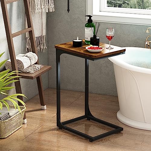 QEEIG C Table Side Table Set of 2 Living Room Sets C Shaped Couch Tray End Tables Farmhouse, Rustic Brown (017-30BN) QEEIG