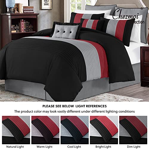 Chezmoi Collection Loft 8-Piece Luxury Striped Comforter Set (King, Red/Black/Gray) Chezmoi Collection
