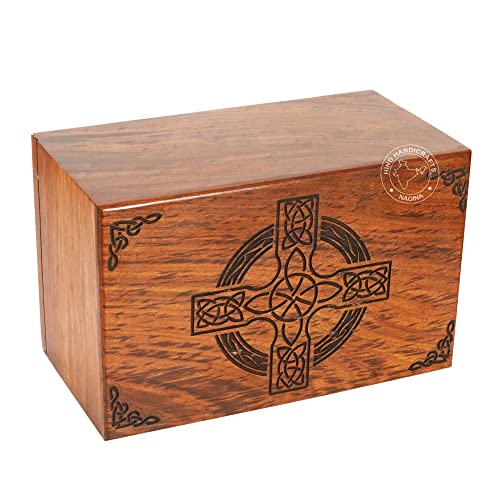 HIND HANDICRAFTS Rosewood Top Engraved Wooden Cremation Urns for Human Ashes Adult - Handcrafted Funeral Memorial Ashes Urn - Columbarium Urn (Celtic Hind Handicrafts