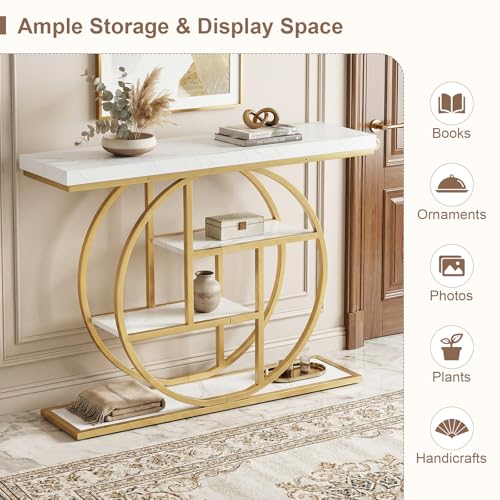 Giantex 41" Narrow Console Table, 4-Tier Modern Entryway Table with Storage Shelves, Behind Couch Sofa Tables w/Gold Metal Frame, Accent Entry Tables for Living Room, Hallway, Entrance Giantex