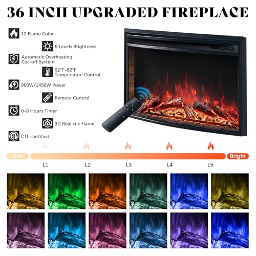 LUXOAK 70" Farmhouse Curved Fireplace TV Stand, LED Light Entertainment Center Table with 36'' Upgrade Electric Fireplace TV Console Cabinet for TVs Up to 80", Antique White Barnwood LUXOAK