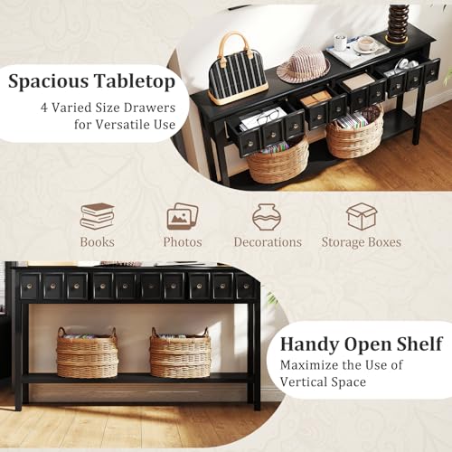 Giantex 60" Entryway Table, Long Narrow Console Table with 4 Drawers and Open Storage Shelf, Modern Slim Entry Tables, Farmhouse Wooden Sofa Tables with Anti-Tip Kit for Living Room, Hallway (Black) Giantex