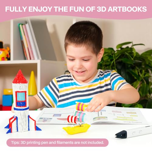 3D Pen Printing Drawing Book, Reusable Colorful Thick Paper Template with A Temperature Resistant Transparent Board, 40 Original Patterns Painting Graffiti Copy Book for Kids DIY Gift SONGTIY