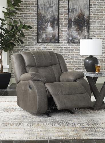 Signature Design by Ashley First Base Modern Faux Leather Rocker Recliner, Gray Signature Design by Ashley