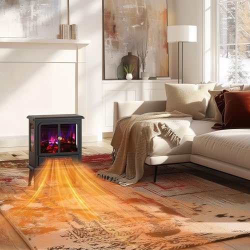 BLITZHOME Electric Fireplace Heater 18'', 3D Realistic Flame, Thermostat Control, 2 Heating Mode 750/1500W, Safety Protection, Freestanding Portable Fire Places Stove for Home Indoor, Small Space BLITZHOME