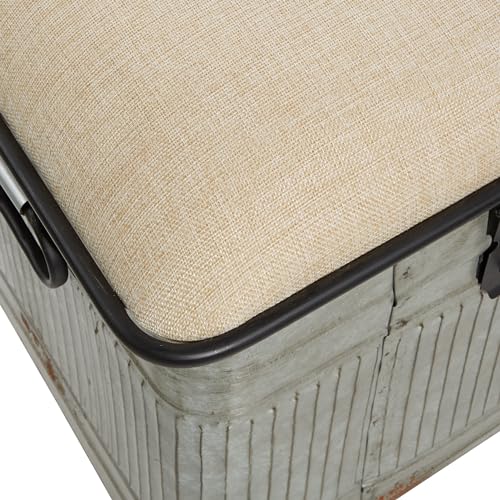 Deco 79 Metal Room Storage Bench Galvanized Entryway Bench with Cream Burlap Top, Bench 50" x 16" x 18", Gray Deco 79