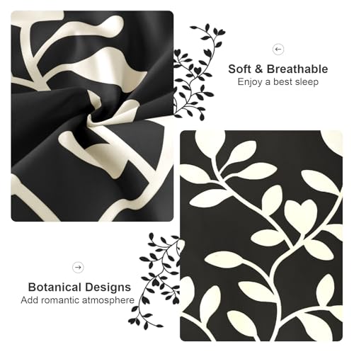 METAHOTS King Size Comforter Set - 7 Pieces White Floral Botanical Printed on Black King Comforter Set with Sheets, Soft Lightweight Microfiber Bedding Set for All Season(104"X90") METAHOTS