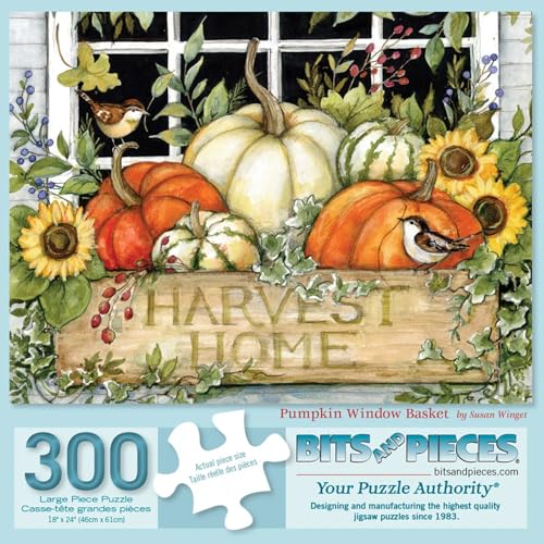 Bits and Pieces Jigsaw Puzzles for Adults 300 Pieces, Pumpkin Window Basket Bits and Pieces