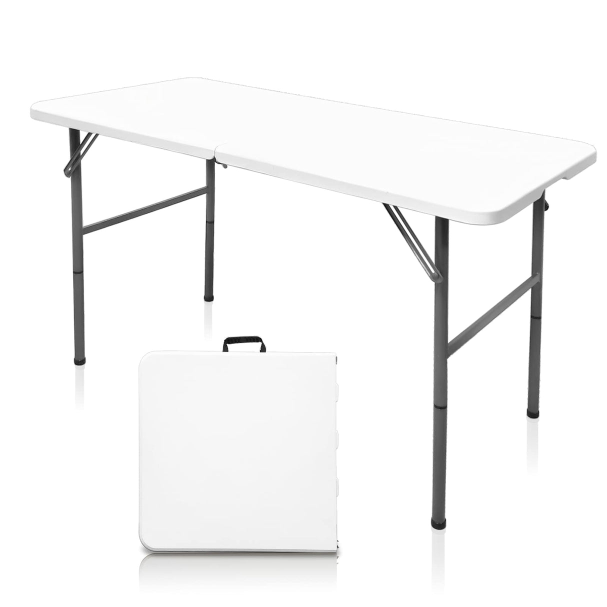 Camp Solutions 4 FT Folding Table, Plastic Portable Tables for Dining Parties Card Picnic Camping, Granite White Camp Solutions