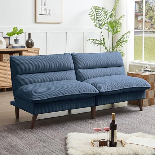 Convertible Futon Sofa Bed, 72" Loveseat Couch with 3-Level Adjustble Backrest, Modern Futon Loveseat Sofa for Living Room Apartment, Blue Soscana