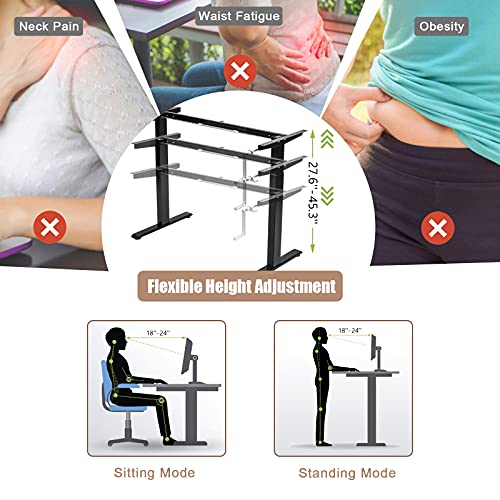 Tangkula Hand Crank Stand Up Desk Frame, Manual Height Adjustable Standing Workstation with Foldable Crank Handle, Cable Management Tray, Headphone Hook, Ergonomic Sit Stand Desk Frame for Home Office Tangkula