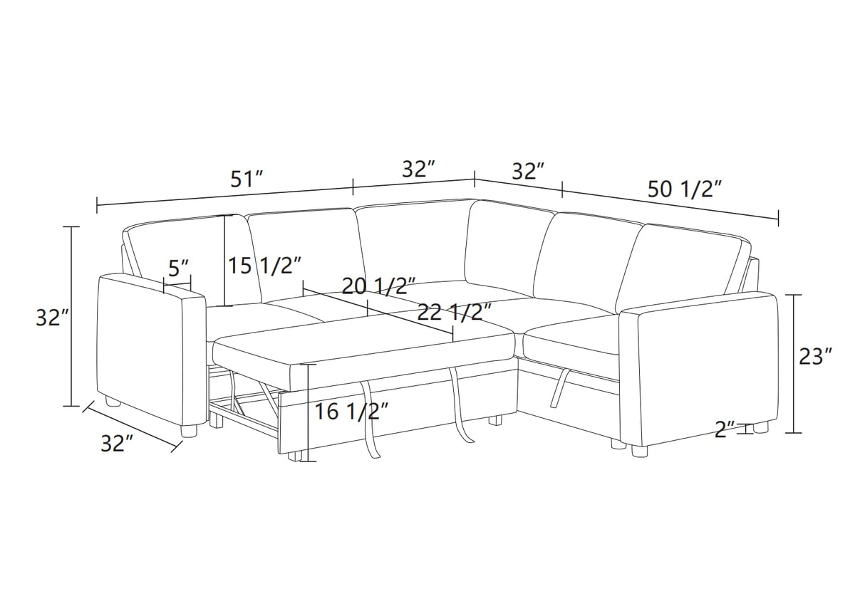 GlasFlength Sleeper Sofa Couch Bed, Convertible Sofa Bed with Armrests, Sectional Sofa with Storage Seat L Shaped Sectional Couch with Reversible Chaise for Living Room Apartment Bedroom Office GlasFlength