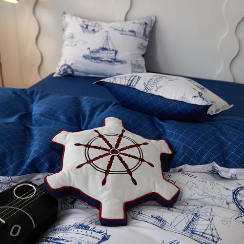Simple&Opulence 100% Organic Cotton Duvet Cover for Kids Teens,3 Pieces Soft Cartoon Comforter Cover with Zipper Closure, Boys Bedding Set with Sailboat Pattern,Twin Simple&Opulence