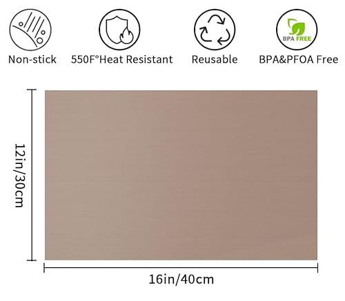 Teflon Sheets for Heat Press,Non-stick Reusable PTFE Teflon Paper Sheet Roll for Cricut Sublimation Heat Transfer,HTV Iron On,Baking (3 Pack 12x16in) VCHOMY