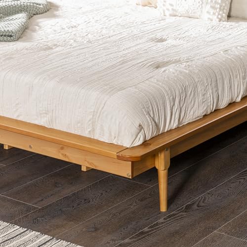Mid Century Modern Caramel Solid Wood Platform Bed Frame with Headboard and Footboard, King Size Walker Edison