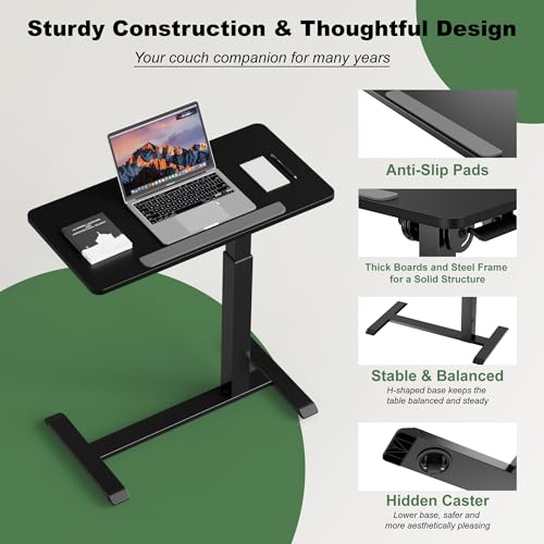 UPGRAVITY Adjustable Overbed Bedside Table - 90° Tiltable Mobile Standing Desk Portable Rolling Computer Cart Movable Desk for Laptop Bed Sofa Side Table Hospital Home Use(15.8" W x 31.5" D, Black) UPGRAVITY