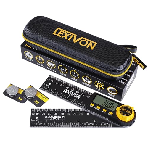 LEXIVON Aluminum Digital Angle Finder Gauge, 5-inch/130mm Multi-Purpose Protractor, Includes XL Display and Rugged Zippered Pouch (LX-DAF5) LEXIVON