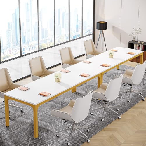 Tribesigns 78.74-Inch Conference Table Set,13FT Conference Room Table, Large Rectangle Meeting Seminar Tables Set,Long Business Tables (Chair not Included) (2, White+Gold, 2 Pack) Tribesigns