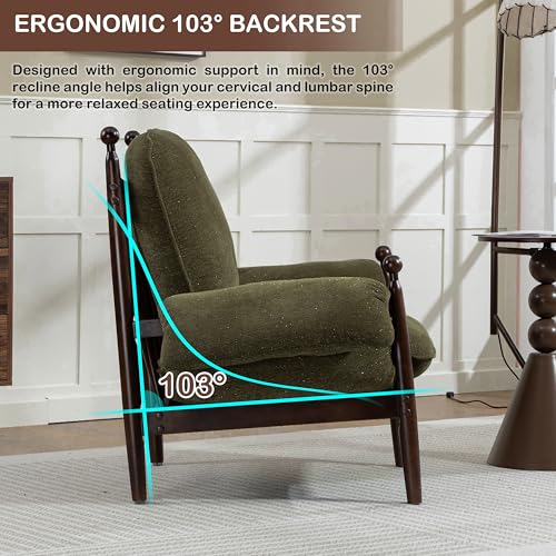 AQO Mid Century Modern Accent Chair with Arms, Upholstered Spindle Chair with Wood Frame, High-Resilience Sponge Cushion for Living Room Bedroom Office AQO