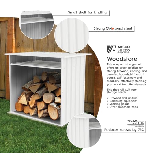 ABSCO 4' x 2.5' x 3.7' DIY Galvanized Steel Firewood Shed, Surfmist White ABSCO