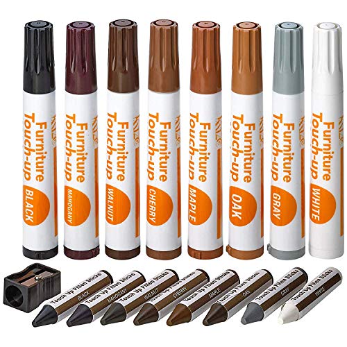 Katzco Furniture Repair Kit Wood Markers - 17 Pcs Set with Sharpener - Furniture Touch Up Markers for Floors, Bedposts, and Molding - Furniture Katzco